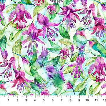 Concerto Hummingbirds  Packed Fuchsia DP27828-42 Pale Blue Multi