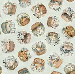 Cotton Tails  Tossed Bunnies in Baskets 30080-H Moss