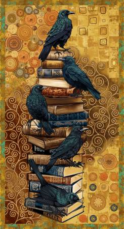 Crow-mazing Multi Crow and Books 24" Panel 3448P-38 Ochre