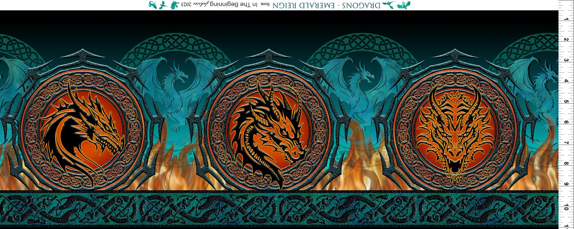 Dragons - Emerald Reign 22DRG-1 Border Stripe  approx 11" four per width