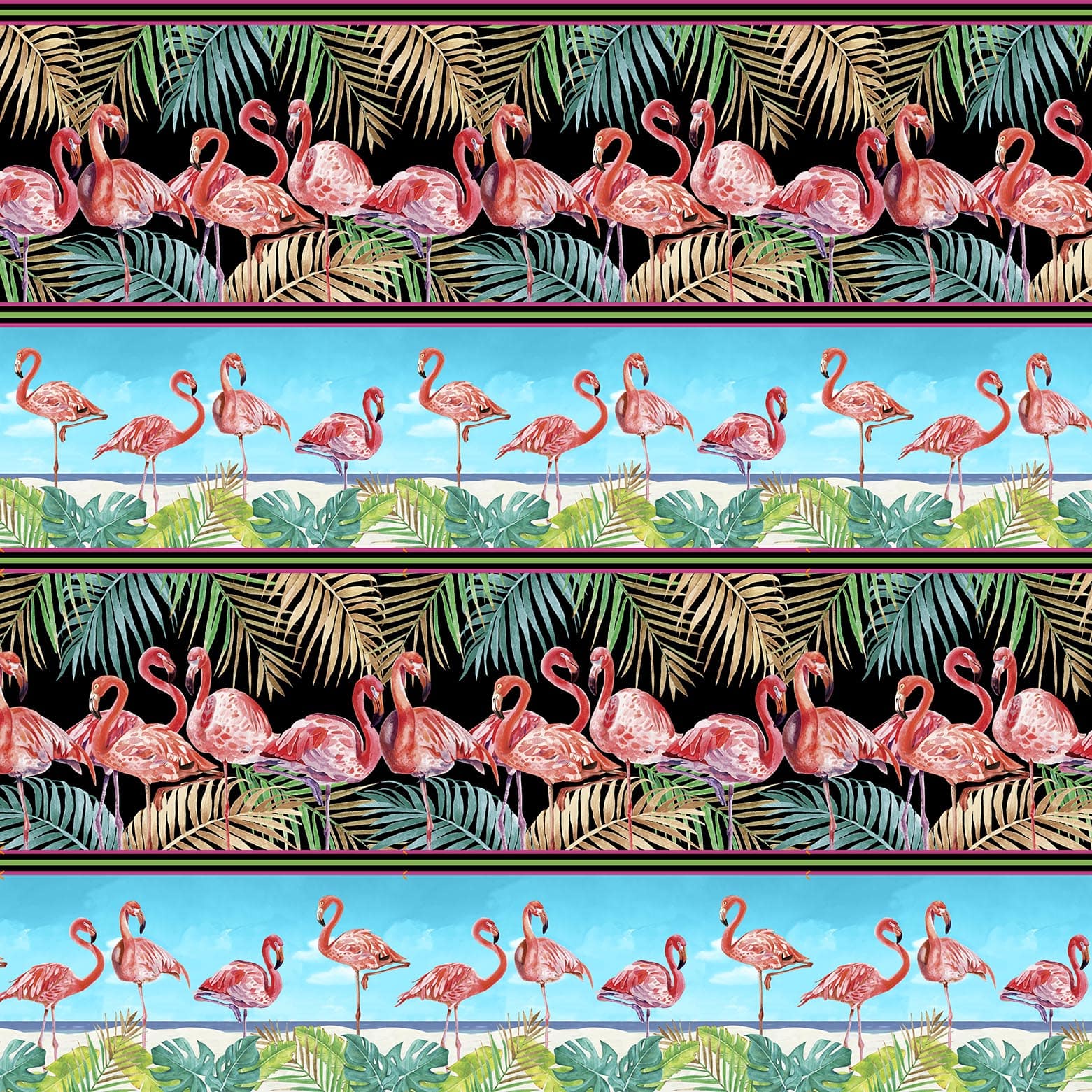 Flock Star Flamingo Border Stripe 3805-72 Aqua