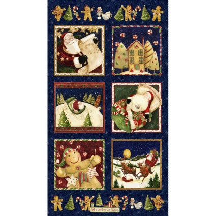 Gingerbread Christmas Panel Y4117-93 Light Navy 6 motifs each about 8"x8