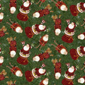 Gingerbread Christmas Tossed Santas Y4118-113 Forest Green