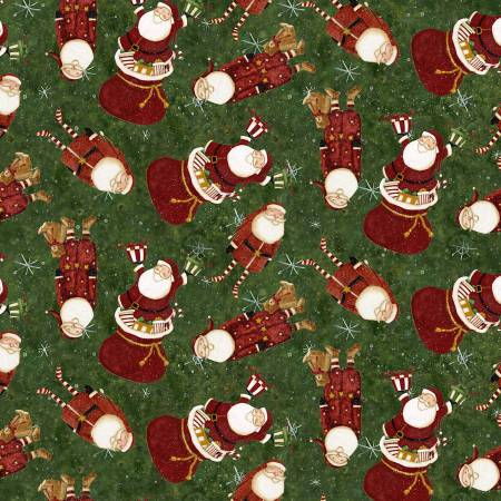 Gingerbread Christmas Tossed Santas Y4118-113 Forest Green