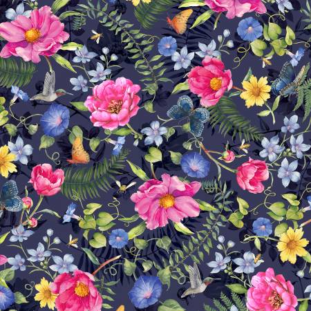 Indigo Song Allover Floral ISON 05642-N Navy