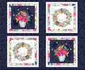 Indigo Song Floral 4 Blocks Panel 36" x 42"  ISON 05640-PA
