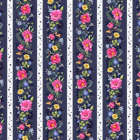 Indigo Song Flowing Floral Border Stripe ISON 05641-MU