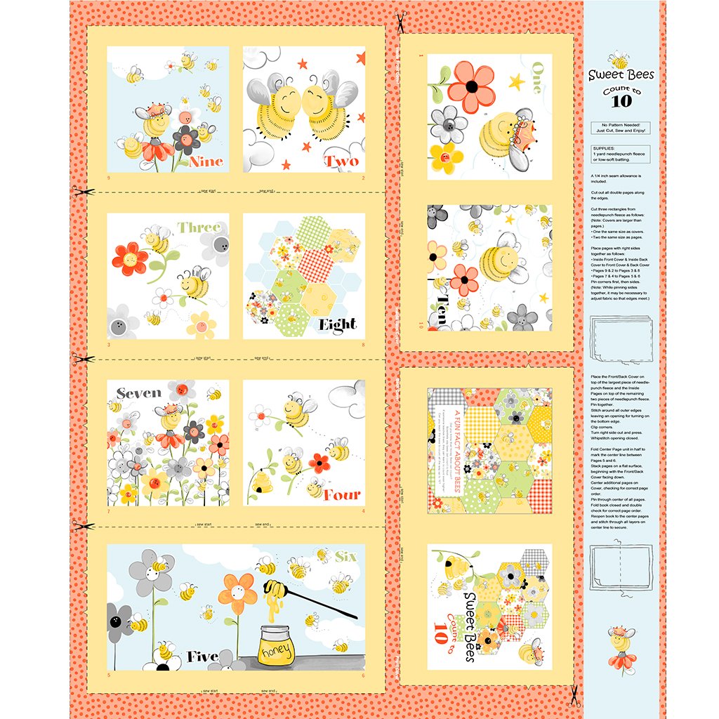 Suzy Bee Sweet Bees Fabric Story Book Panel SB20422-310 Yellow about 36" x44
