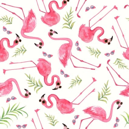 Tropical Bird Bath Flamingos Feathers 7618-02 White/Pink