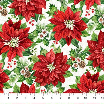 Yuletide Traditions Cardinals Poinsettias DP26106-10 White