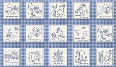 A Stitch in Time with Mother Goose 1930’s Embroidered Squares  BLUE  20245 15 Squares