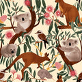 Aussie Friends Animals Tossed Koala Bears Kangaroos 2096-41 Ivory