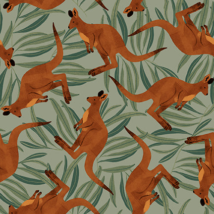 Aussie Friends Tossed Kangaroos 2099-66 Green