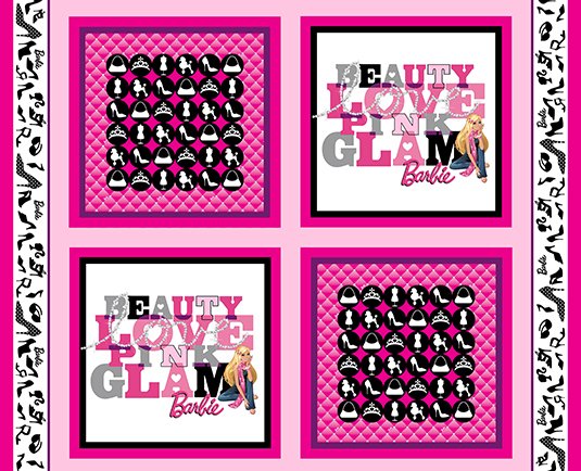 Barbie 4 Motif Pillow Panel 36"x45