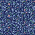 Bella Blue Birds Tiny Flowers 7584-77 indigo