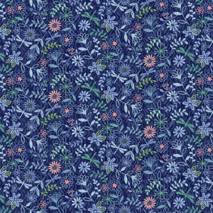 Bella Blue Birds Tiny Flowers 7584-77 indigo
