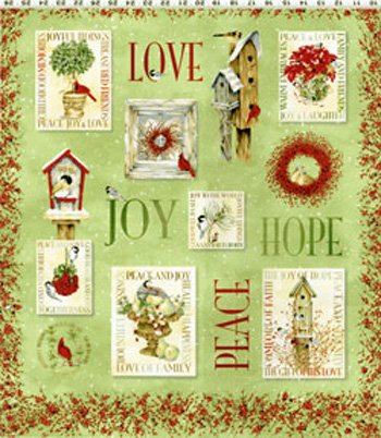 Birds and Berries Panel Y0475-23 Light Olive