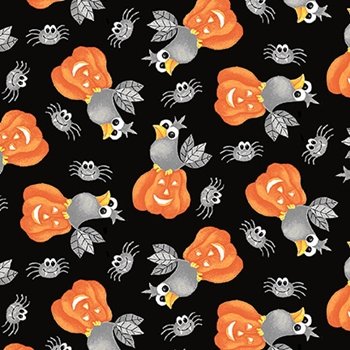 Boo! Glow Tossed Birds on Jack-o'-lanterns 247G 93 Black