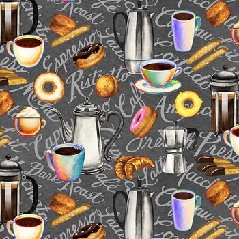 Brewed Awakenings Coffee Motifs 9828 90 Gray