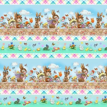 Bunny Tales Border Stripe 9764-24 Blue