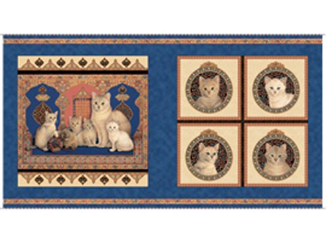 Catkin & Her Kittens Cat Panel 22137  Blue
