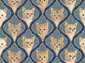 Catkin & Her Kittens Faces Trellis 22138  Blue