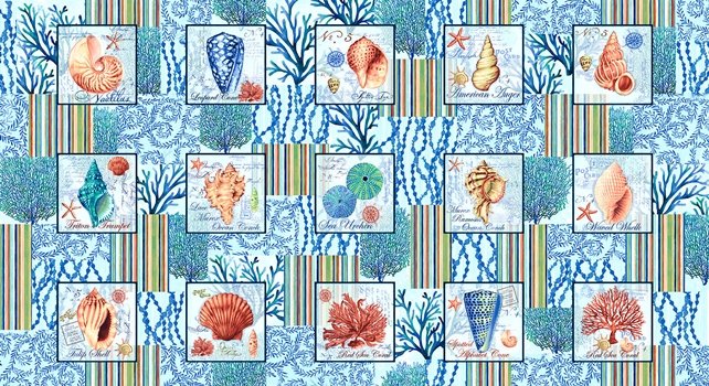 Deep Blue Sea Panel 15 Blocks 5792-17 blue