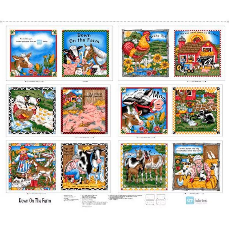 Down on the Farm Fabric Story Book Panel 26764-X about 36" x 44