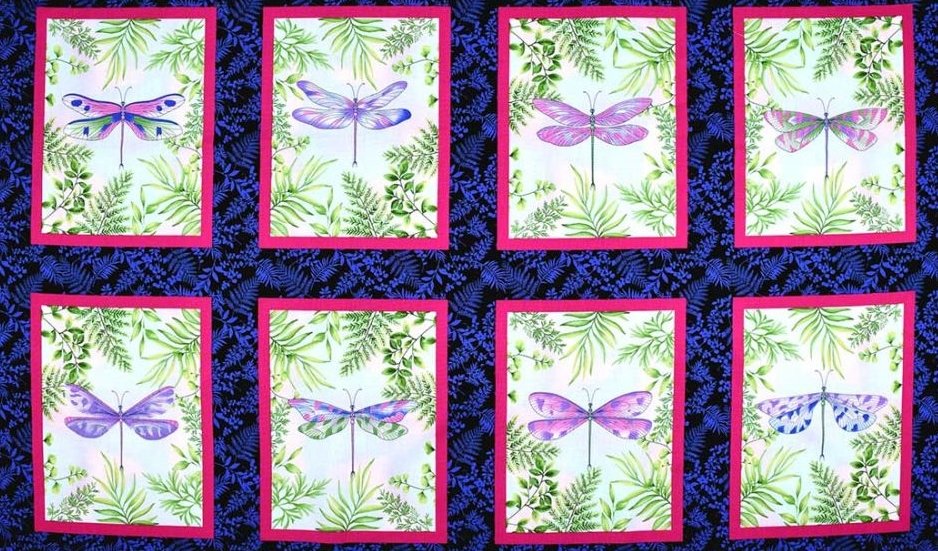 Dragonfly Garden Blocks Dragonflies Panel 2460 77 Navy