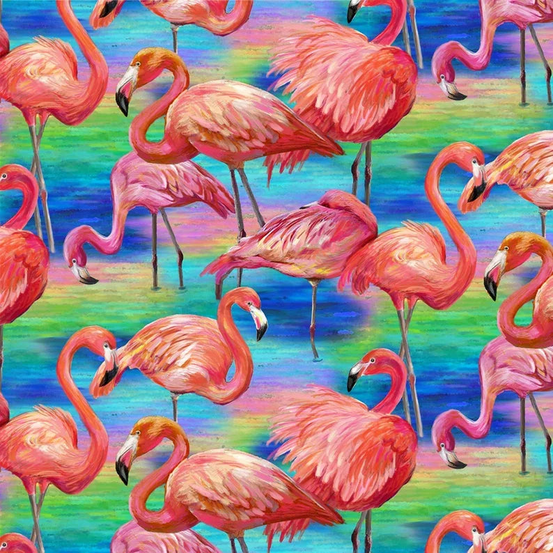 Fabulous Flamingos Large Allover - Blue 120- 208911