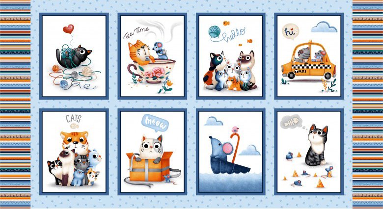 Feline Friends Alley Cats Block Panel dc8649 blue