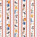 Feline Friends Cat border stripe 8659 Cherry