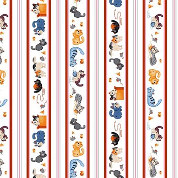 Feline Friends Cat border stripe 8659 Cherry
