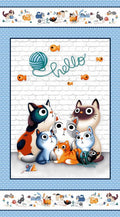 Feline Friends Cats Hello Panel dc8648 blue