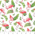 Flamingo Bay Tossed Flamingos and Leaves 24293 10 White