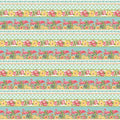 Pink Paradise Flamingo Border Stripe 9868-78 Lt Green