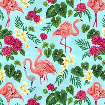 Rosie's Flamingos and Tropical Florals CD2118  Aqua