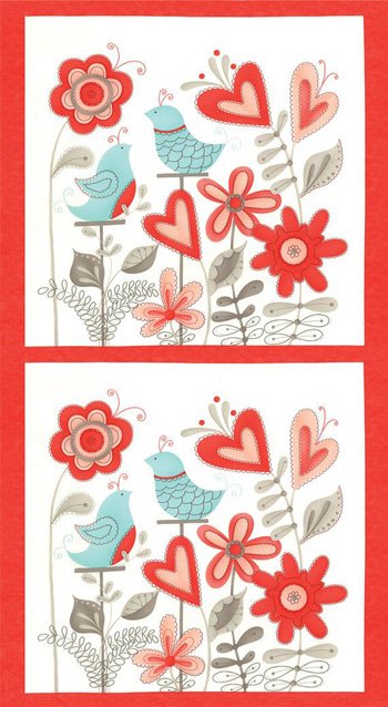 Flirt Love heart bird panel 17700-12
