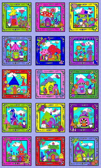 Garden Gnomes Block Panel SM400 PE2 Perriwinkle