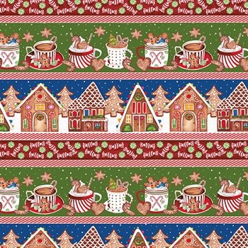 Gingerbread Factory Border Stripe 1626 77 Blue