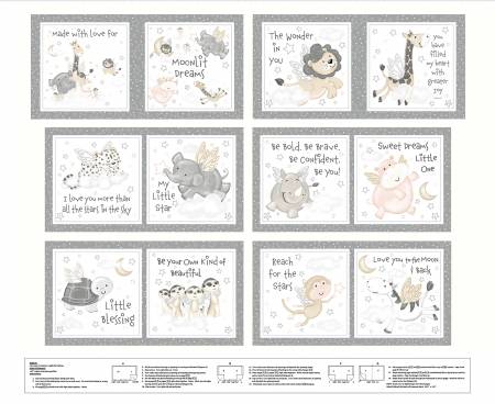 Moonlit dreams Grey Animal Book Panel 8033PS-09