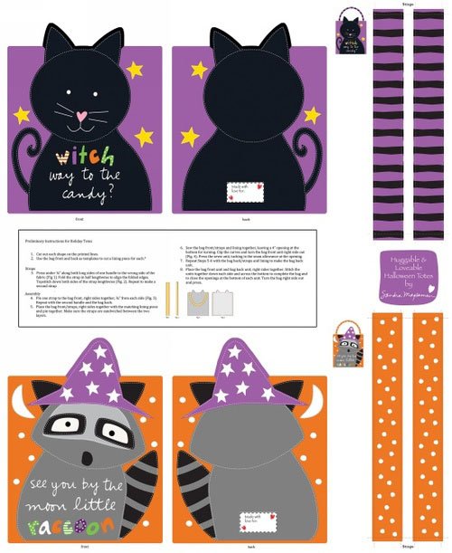 Halloween Trick or Trick Bag Panel Cat/Racoon
