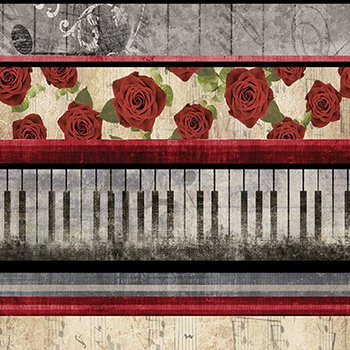 Harmony Rose  Piano Border Stripe E60 1392 Multi