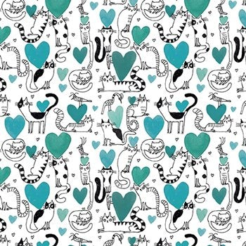 Hearts and Cats Teal 10335-80