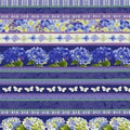 Heavenly Hydrangeas Butterfly Border Stripe Y225 Royal Blue