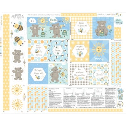 Hello Honey! Fabric Story Book Panel with Plush Toys SEF7833P-149 about 36