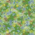 Humming Birds Floral digital print 04084 G  Green