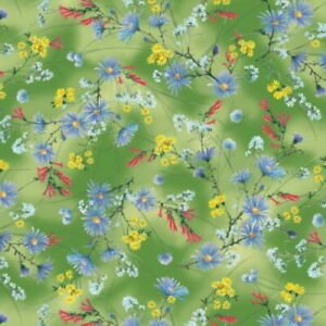 Humming Birds Floral digital print 04084 G  Green
