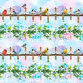 Hydrangea Garden Birds Stripe 5894  11 Blue