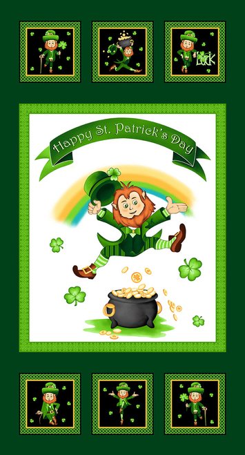 Irish Folk Leprechaun Panel 24" x 44" 2398P 68 Emerald